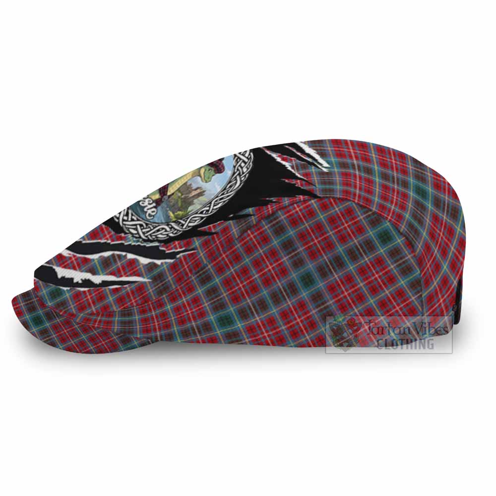 British Columbia Tartan Loch Ness Monster Flat Cap, Jeff Cap Celtic Knot Nessie Art