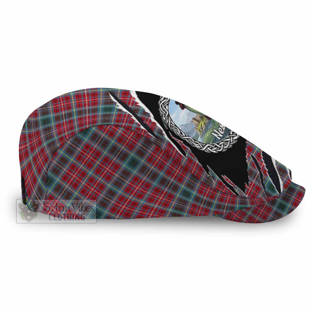 British Columbia Tartan Loch Ness Monster Flat Cap, Jeff Cap Celtic Knot Nessie Art
