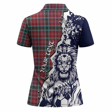 British Columbia Tartan Scottish Women Polo Shirt Angry Lion With Soccer Ball Style