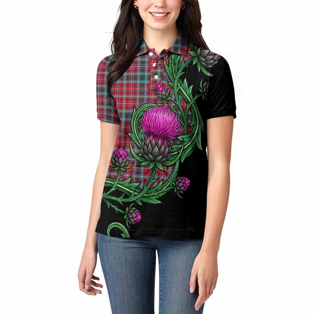 British Columbia Tartan Women Polo Shirt Resilient Scottish Thistle