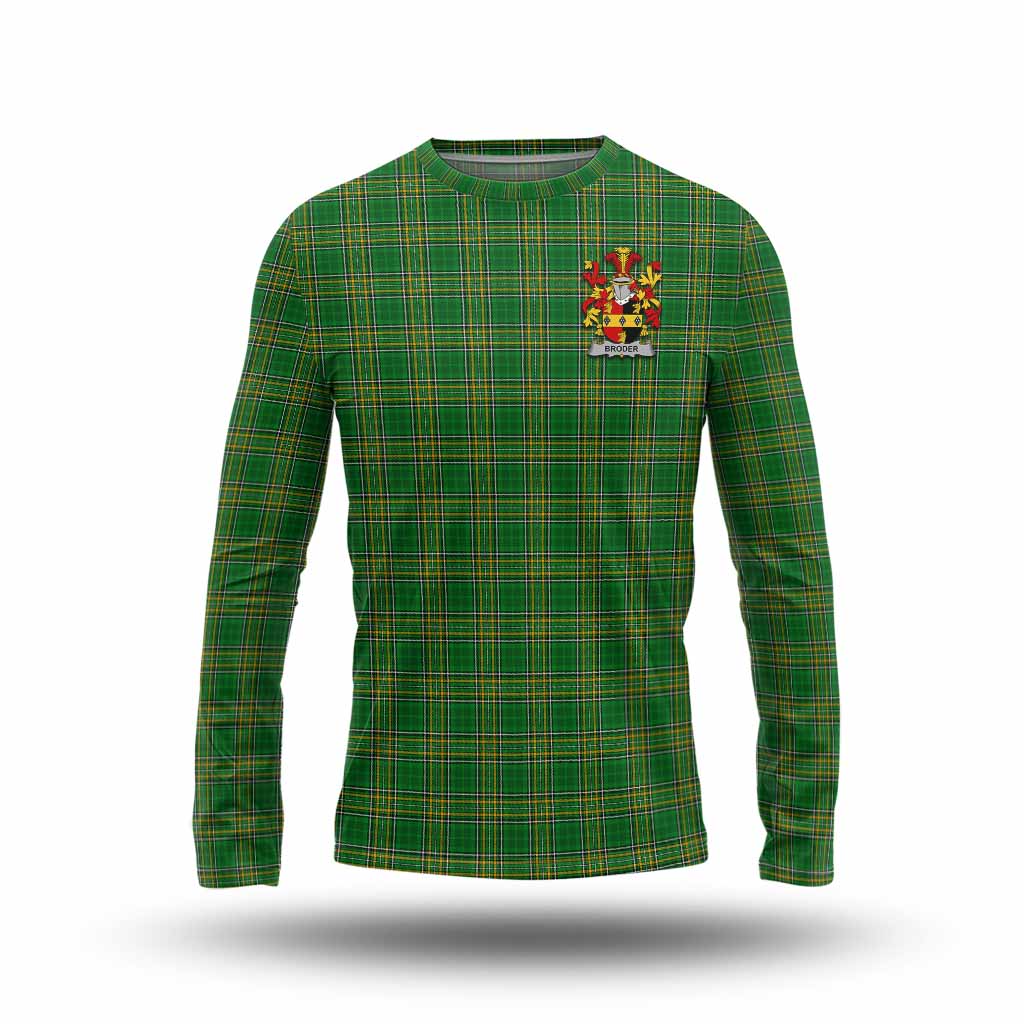 Tartan Vibes Clothing Broder Irish Clan Tartan Long Sleeve T-Shirt with Coat of Arms