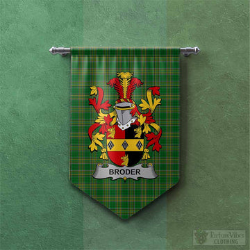 Broder Irish Clan Tartan Gonfalon, Tartan Banner with Coat of Arms