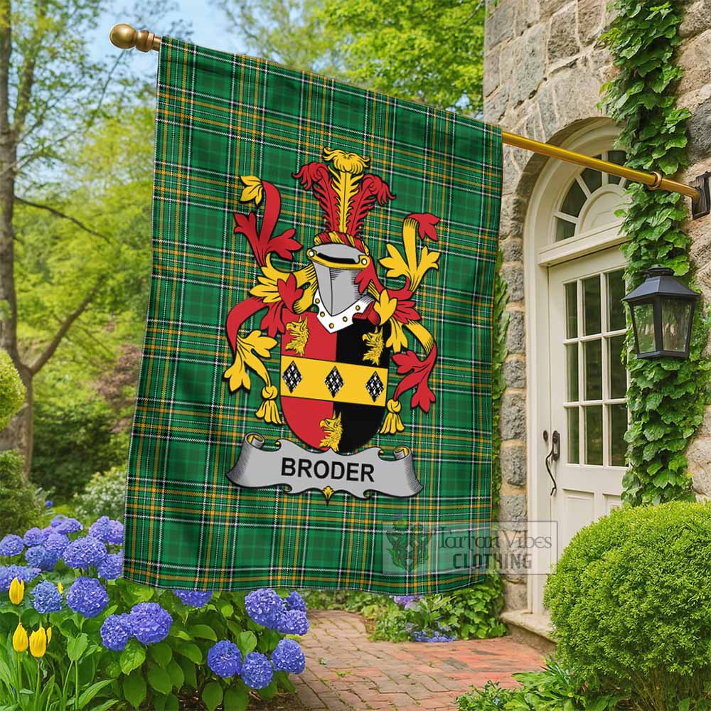 Broder Irish Clan Tartan Flag with Coat of Arms