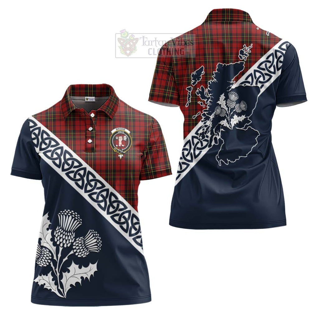 Brodie Tartan Women's Polo Shirt Featuring Thistle and Scotland Map Women - Tartanvibesclothing Store