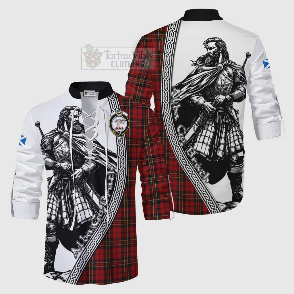 Brodie Tartan Clan Crest Ghillie Kilt Shirt with Highlander Warrior Celtic Style Men - Tartan Vibes Clothing