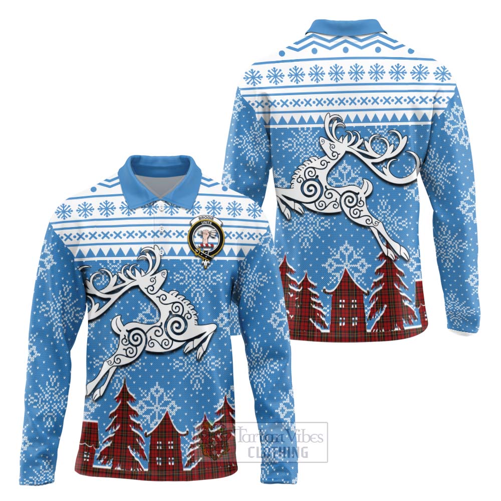 Brodie Clan Christmas Long Sleeve Polo Shirt Celtic Reindeer Style Unisex - Tartan Vibes Clothing