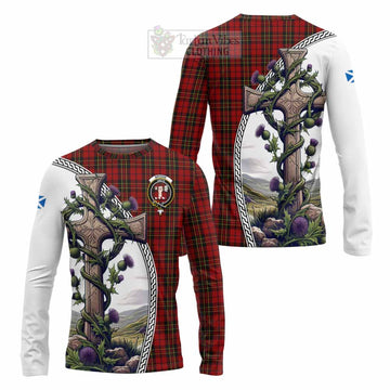 Brodie Tartan Long Sleeve T-Shirt with Family Crest and St. Andrew's Cross Accented by Thistle Vines Unisex - Tartan Vibes Clothing