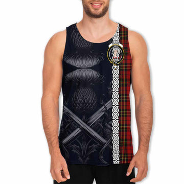 Brodie Tartan Men's Tank Top with Family Crest Cross Sword Thistle Celtic Vibes Men - Tartan Vibes Clothing