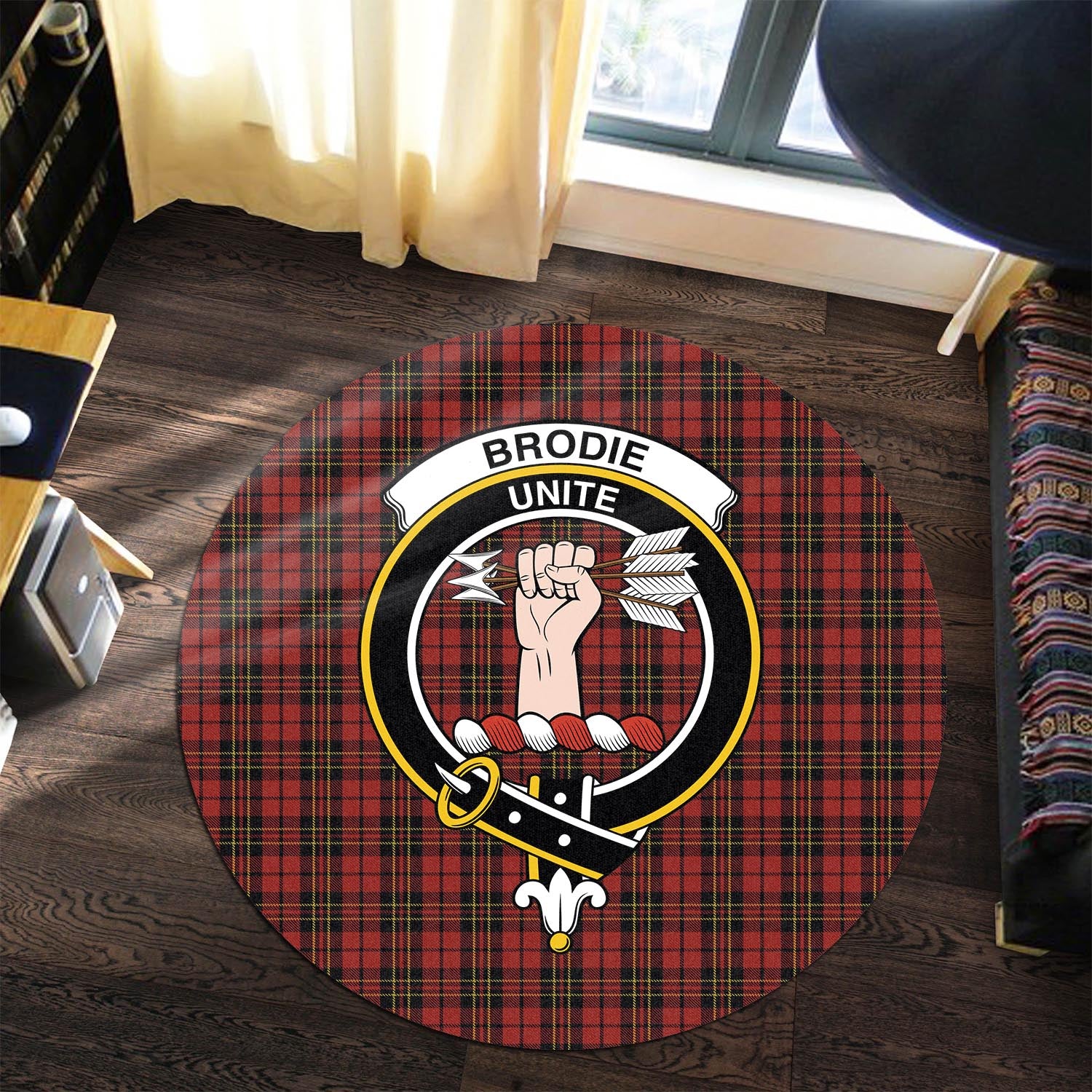 Brodie Tartan Round Rug with Family Crest Premium Round Rug - Tartan Vibes Clothing