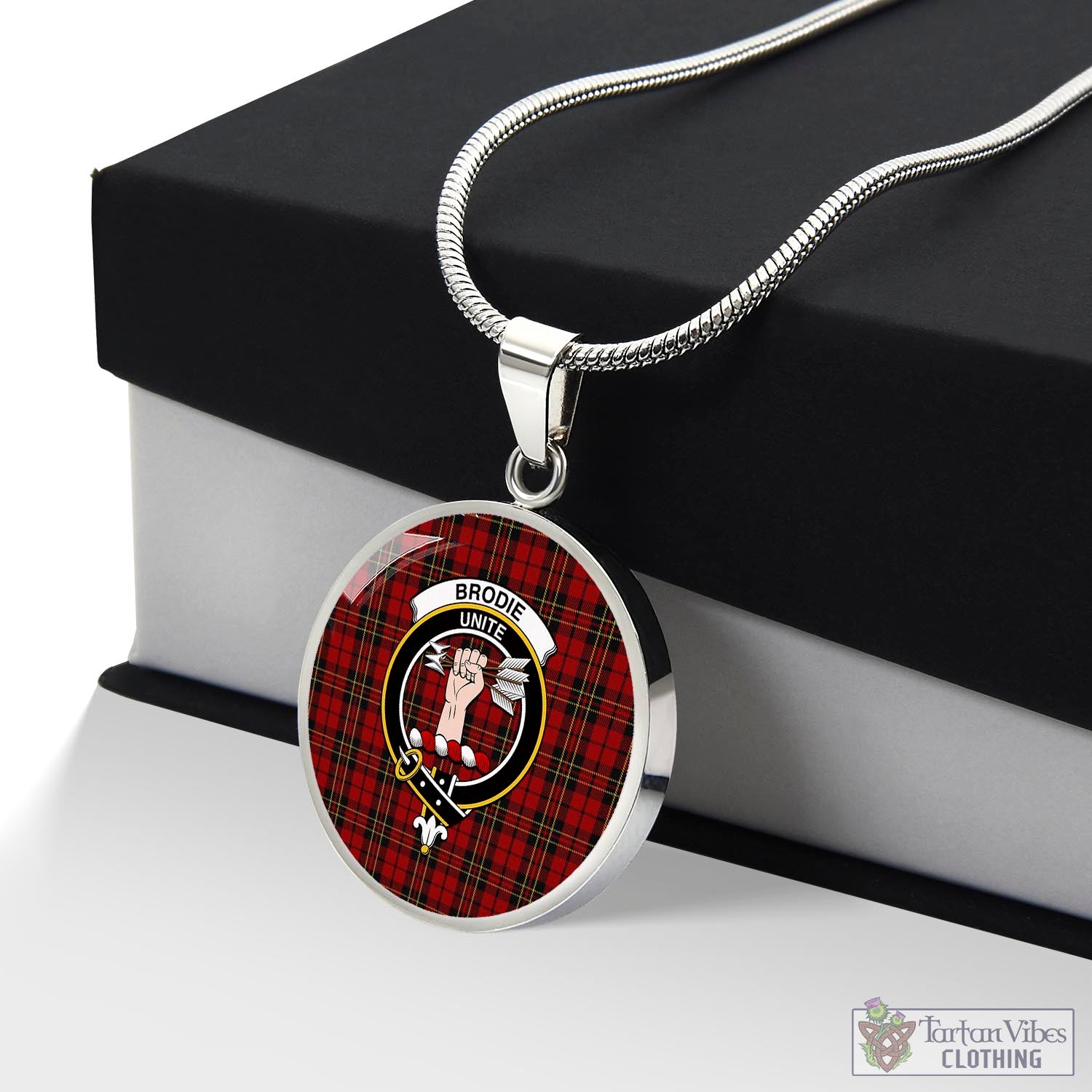 Tartan Vibes Clothing Brodie Tartan Circle Necklace with Family Crest