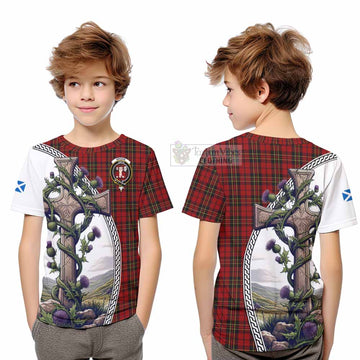 Brodie Tartan Kid T-Shirt with Family Crest and St. Andrew's Cross Accented by Thistle Vines Youth XL Size14 - Tartan Vibes Clothing