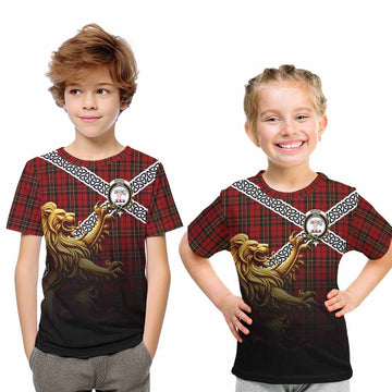 Brodie Crest Tartan Kid T-Shirt with Golden Lion Emblem Celtic Style Youth XL Size14 - Tartan Vibes Clothing