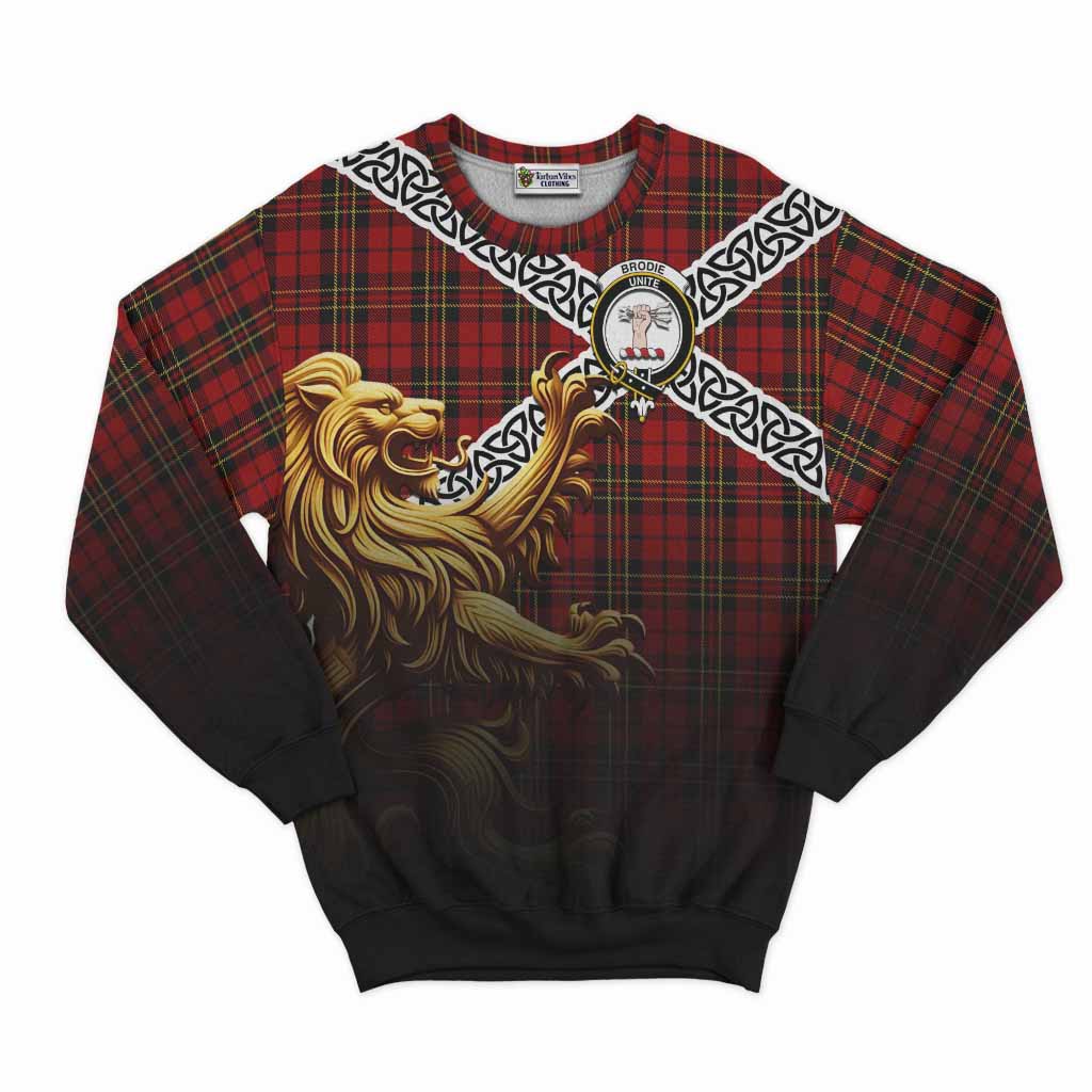 Brodie Crest Tartan Sweatshirt with Golden Lion Emblem Celtic Style Unisex - Tartan Vibes Clothing