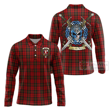 Brodie Tartan Long Sleeve Polo Shirt with Family Crest Celtic Skull Style Unisex - Tartan Vibes Clothing
