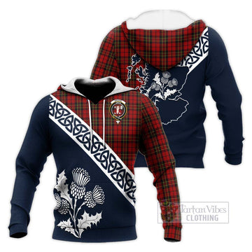 Brodie Tartan Knitted Hoodie Featuring Thistle and Scotland Map Unisex Knitted Pullover Hoodie - Tartan Vibes Clothing