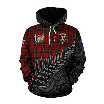 Tartan Vibes Clothing Brodie Crest Tartan Cotton Hoodie with New Zealand Silver Fern Half Style