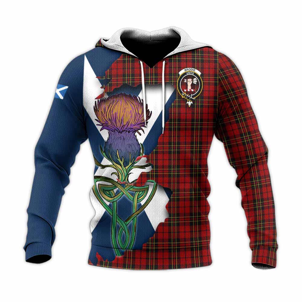 Tartan Vibes Clothing Brodie Tartan Family Crest Knitted Hoodie Scottish Thistle Celtic Inspired