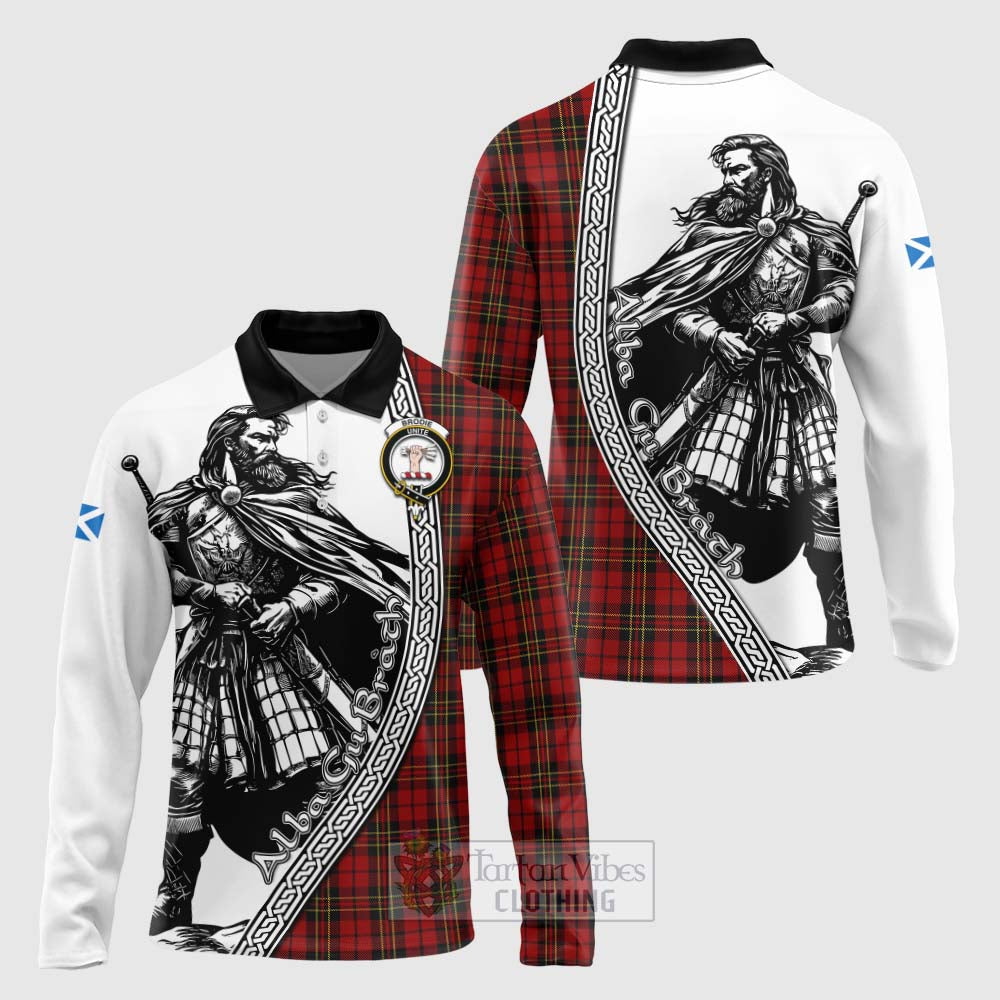Brodie Tartan Clan Crest Long Sleeve Polo Shirt with Highlander Warrior Celtic Style Unisex - Tartan Vibes Clothing