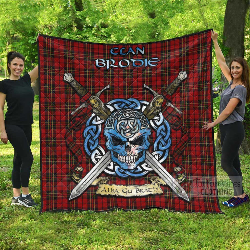 Brodie Tartan Quilt with Celtic Skull Alba Gu Brath Style Super King Quilt 91" x 110" - Tartan Vibes Clothing