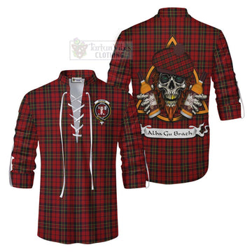 Brodie Tartan Ghillie Kilt Shirt with Family Crest and Bearded Skull Holding Bottles of Whiskey Men - Tartan Vibes Clothing