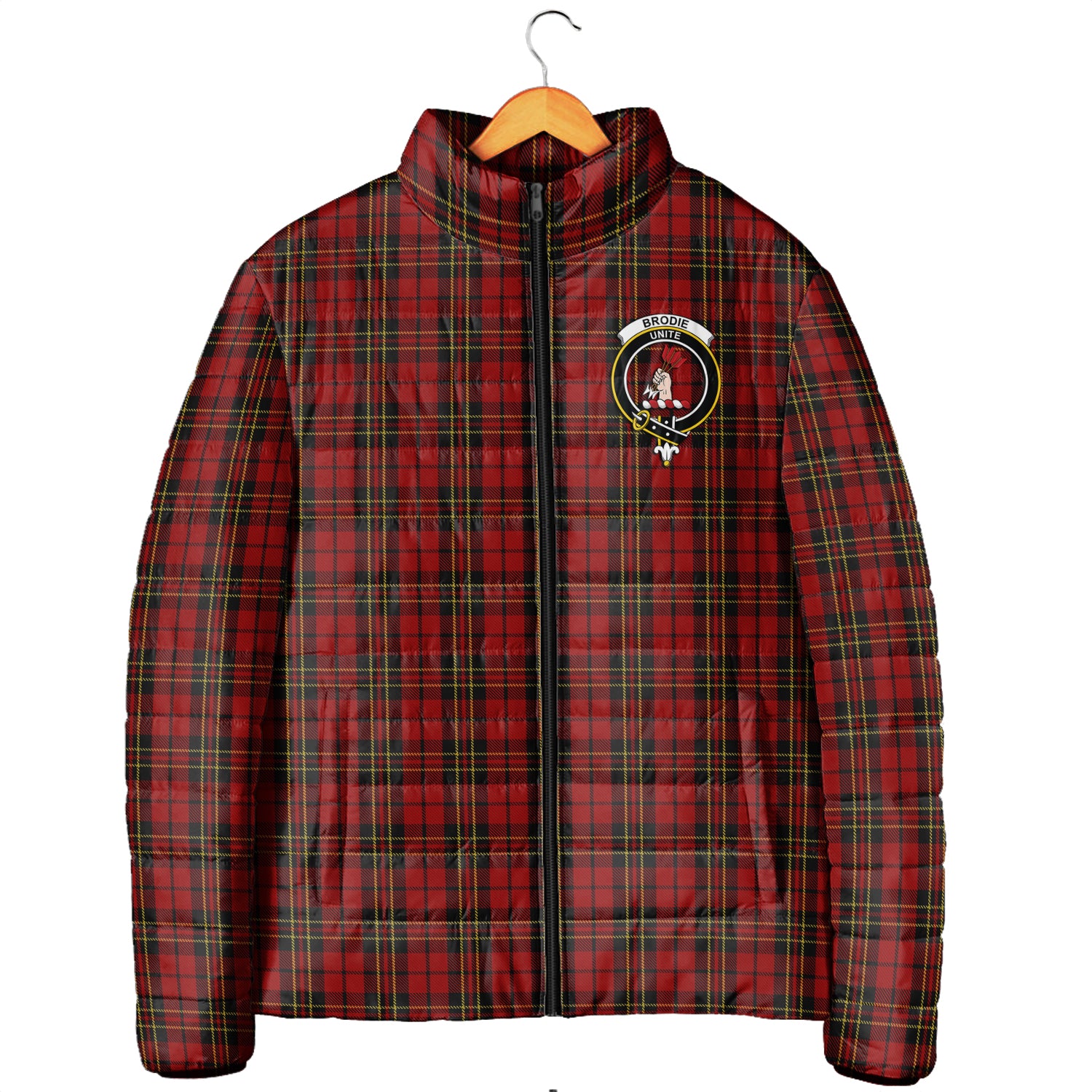 Brodie Tartan Padded Jacket with Family Crest Men's Padded Jacket - Tartan Vibes Clothing