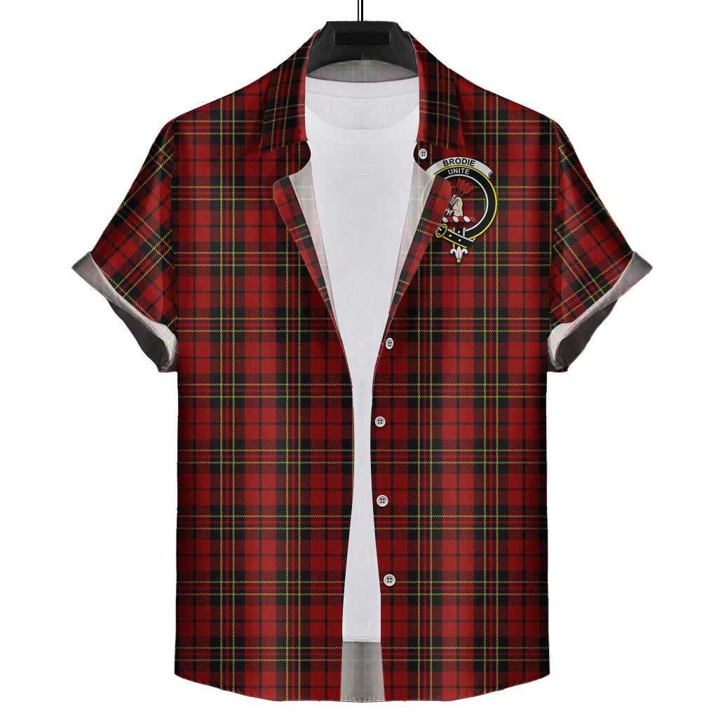 Brodie Tartan Short Sleeve Button Down Shirt with Family Crest - Tartanvibesclothing