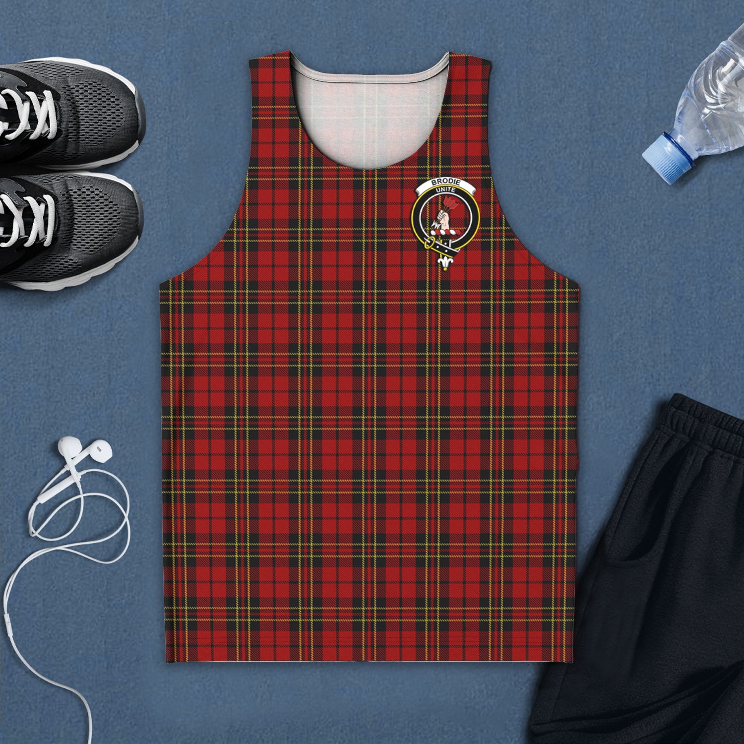 Brodie Tartan Mens Tank Top with Family Crest 5XL - Tartan Vibes Clothing
