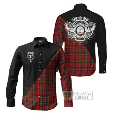 Brodie Tartan Long Sleeve Button Shirt with Family Crest and Military Logo Style Men's Shirt S - Tartanvibesclothing Shop