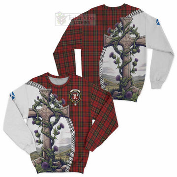 Brodie Tartan Sweatshirt with Family Crest and St. Andrew's Cross Accented by Thistle Vines Unisex - Tartan Vibes Clothing