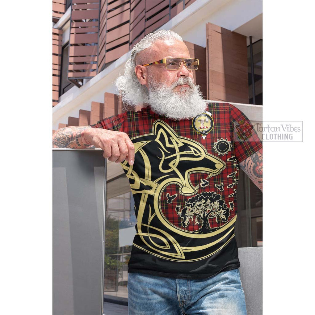 Brodie Tartan Cotton T-shirt with Family Crest Celtic Wolf Style Men's Shirt - Tartan Vibes Clothing