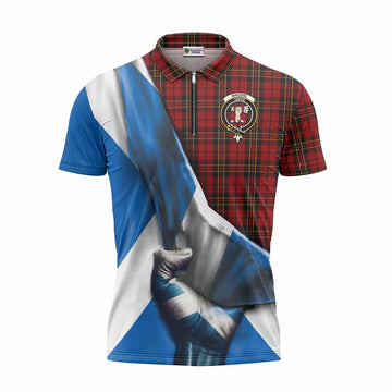 Brodie Tartan Zipper Polo Shirt with Family Crest Scotland Patriotic Style Unisex - Tartan Vibes Clothing