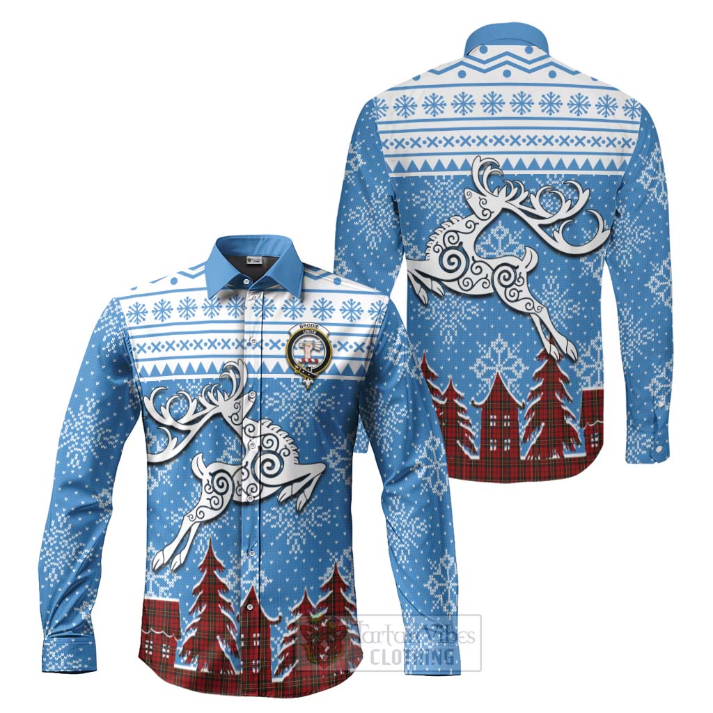 Brodie Clan Christmas Long Sleeve Button Shirt Celtic Reindeer Style Men's Shirt S - Tartan Vibes Clothing