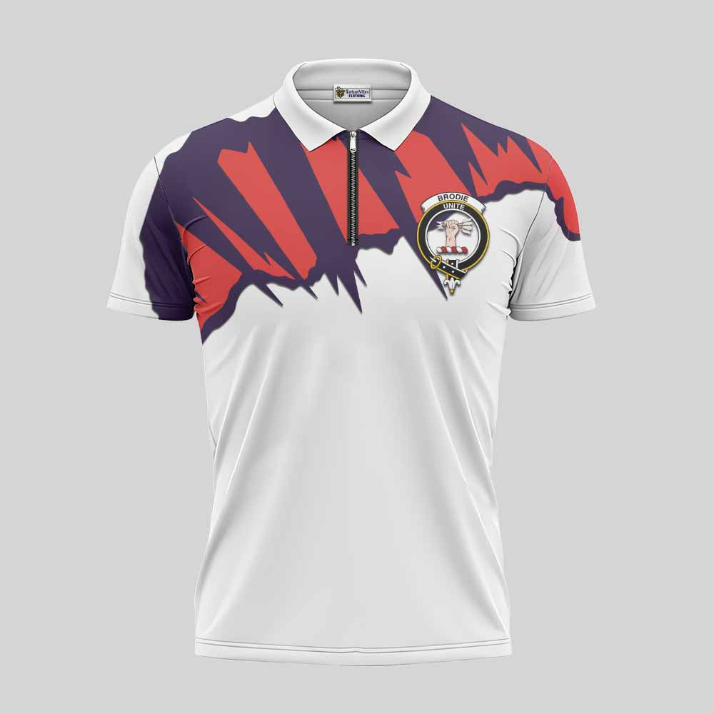 Brodie Clan Crest Zipper Polo Shirt with Retro Sport Style Unisex - 2D-tartanvibesclothing