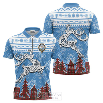 Brodie Clan Christmas Zipper Polo Shirt Celtic Reindeer Style Unisex - Tartan Vibes Clothing