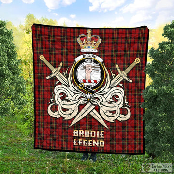 Brodie Tartan Quilt with Clan Crest and the Golden Sword of Courageous Legacy