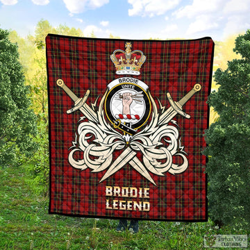 Brodie Tartan Quilt with Clan Crest and the Golden Sword of Courageous Legacy Super King Quilt 91" x 110" - Tartan Vibes Clothing