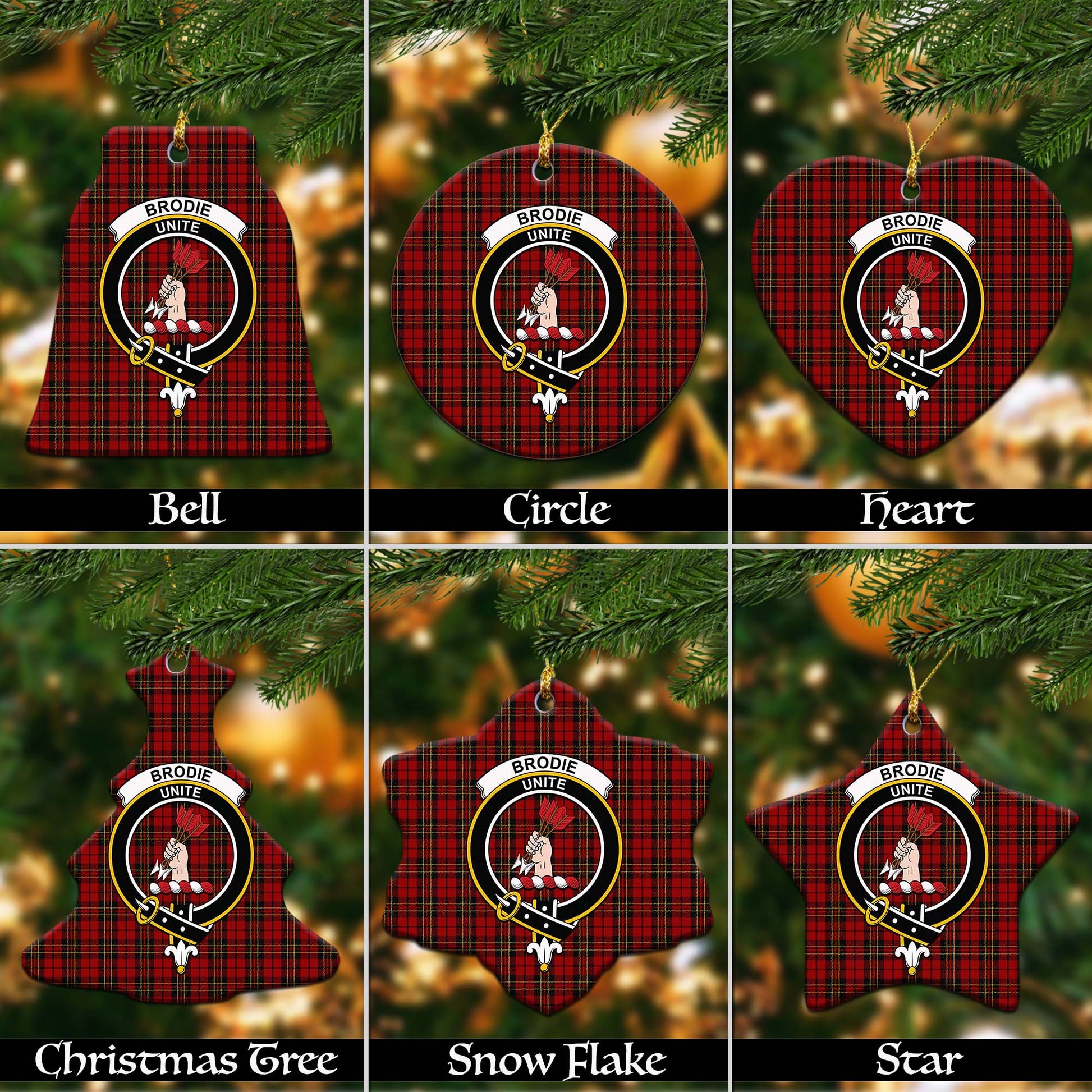 Brodie Tartan Christmas Ceramic Ornaments with Family Crest Ceramic - Tartan Vibes Clothing