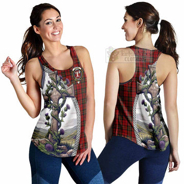 Brodie Tartan Women's Racerback Tanks with Family Crest and St. Andrew's Cross Accented by Thistle Vines 4XL - Tartan Vibes Clothing