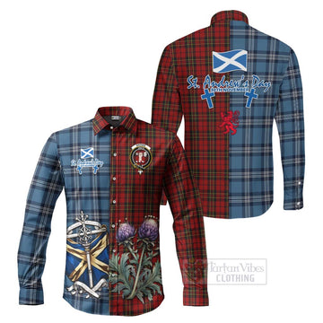 Brodie Tartan Long Sleeve Button Shirt Happy St. Andrew's Day Half Tartan Style Men's Shirt S - Tartan Vibes Clothing