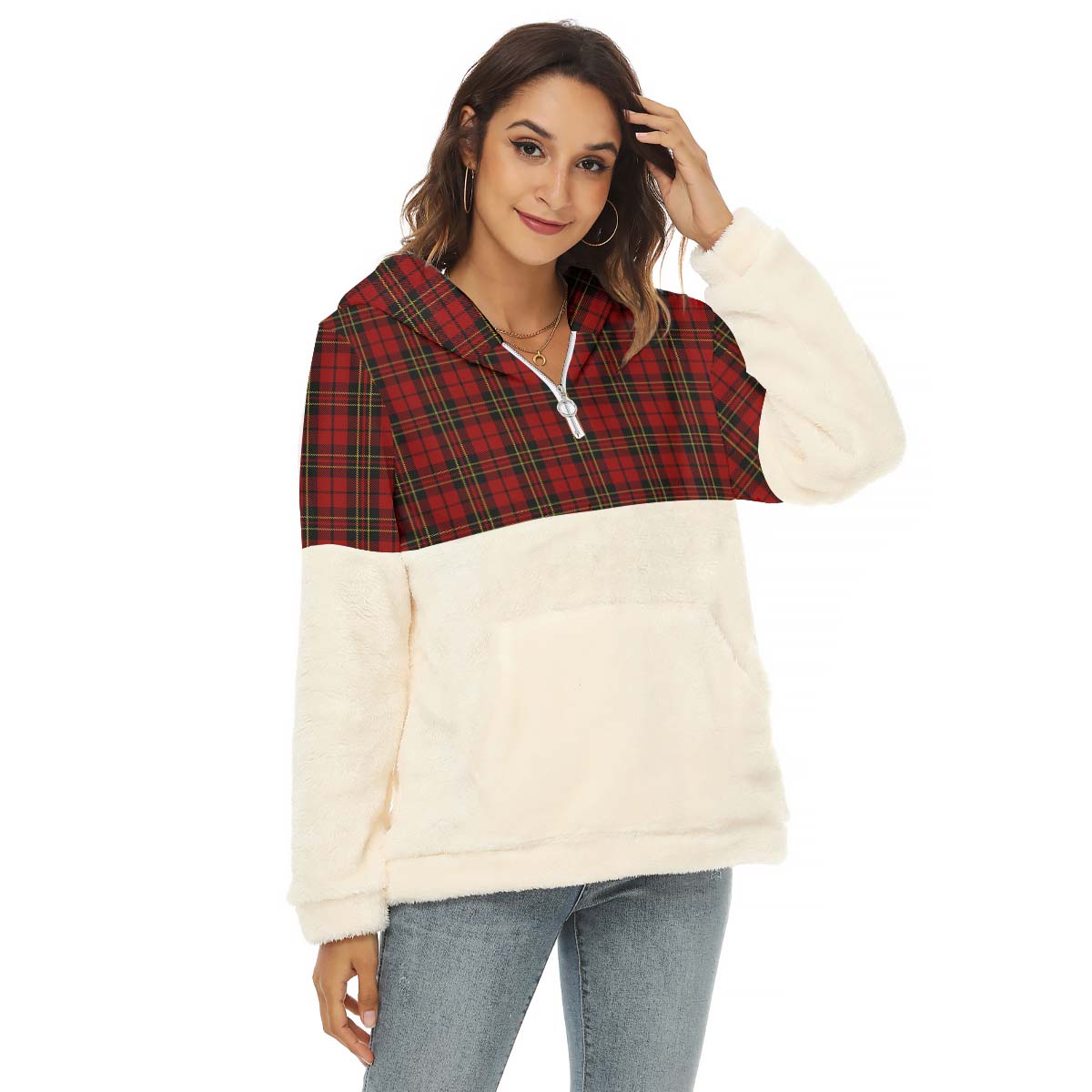 Brodie Tartan Half Style Women's Borg Fleece Hoodie with Half Zip Female - Tartan Vibes Clothing