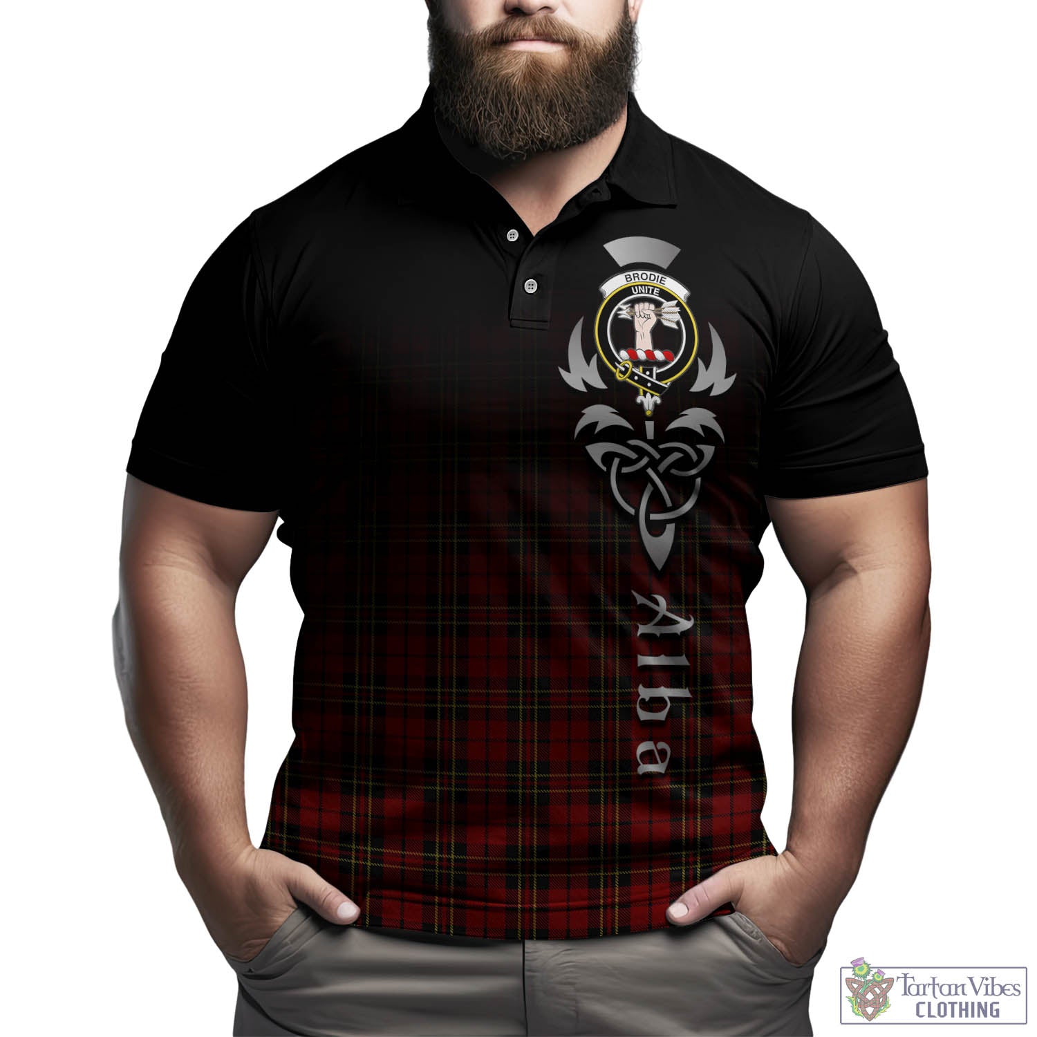 Tartan Vibes Clothing Brodie Tartan Polo Shirt Featuring Alba Gu Brath Family Crest Celtic Inspired