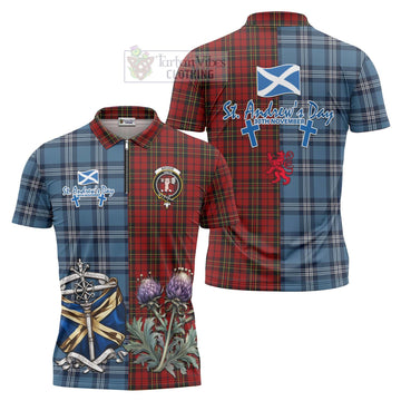 Brodie Tartan Zipper Polo Shirt Happy St. Andrew's Day Half Tartan Style Unisex - Tartan Vibes Clothing