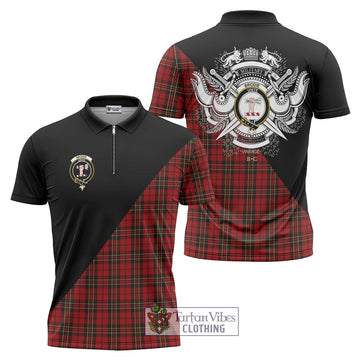 Brodie Tartan Zipper Polo Shirt with Family Crest and Military Logo Style Unisex - Tartan Vibes Clothing