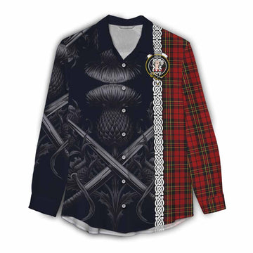Brodie Tartan Women's Casual Shirt with Family Crest Cross Sword Thistle Celtic Vibes Female - Tartan Vibes Clothing