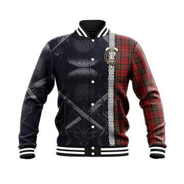 Brodie Tartan Baseball Jacket with Family Crest Cross Sword Thistle Celtic Vibes Unisex - Tartan Vibes Clothing