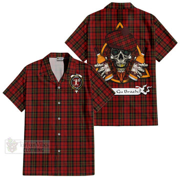 Brodie Tartan Hawaiian Shirt with Family Crest and Bearded Skull Holding Bottles of Whiskey Kid - Tartan Vibes Clothing