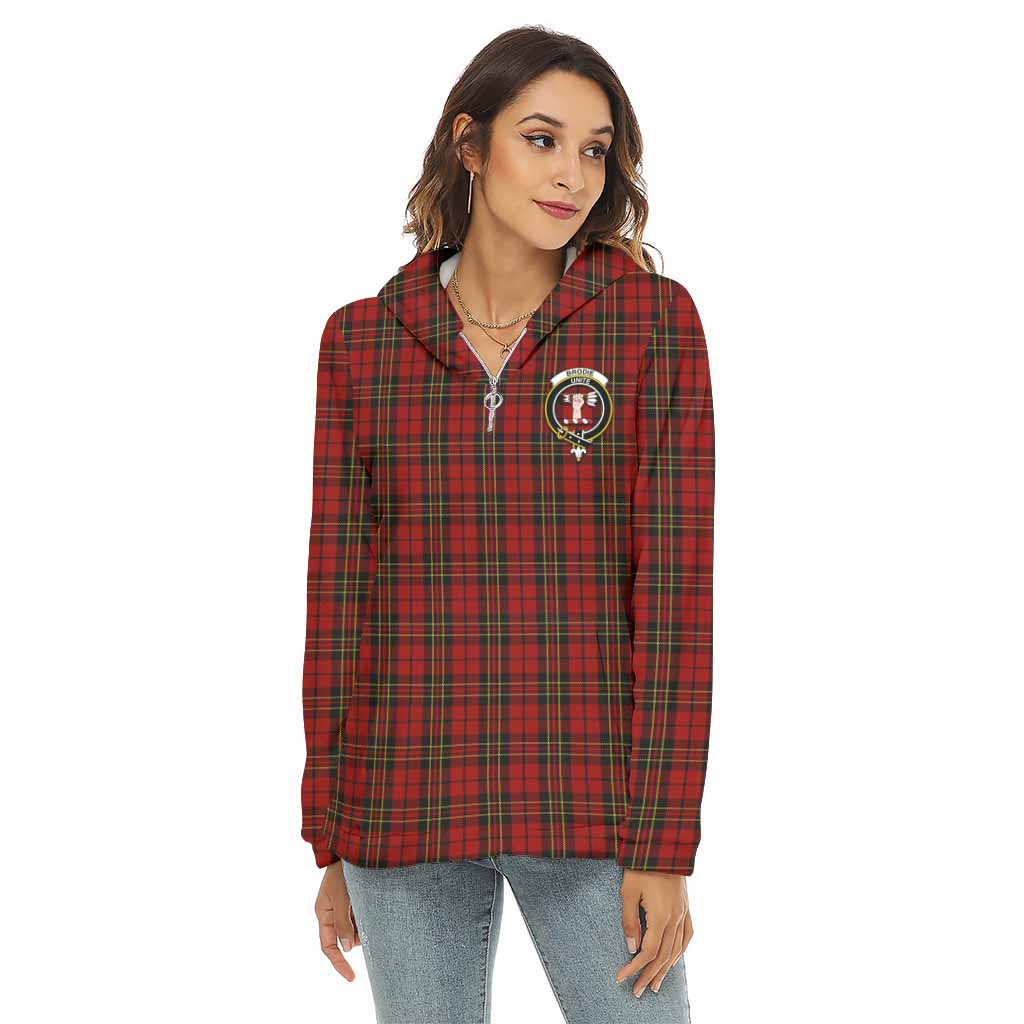 Brodie Tartan Women's Borg Fleece Hoodie with Half Zip with Family Crest Female - Tartan Vibes Clothing