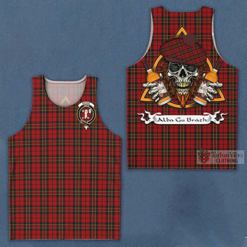 Brodie Tartan Men's Tank Top with Family Crest and Bearded Skull Holding Bottles of Whiskey Men - Tartan Vibes Clothing