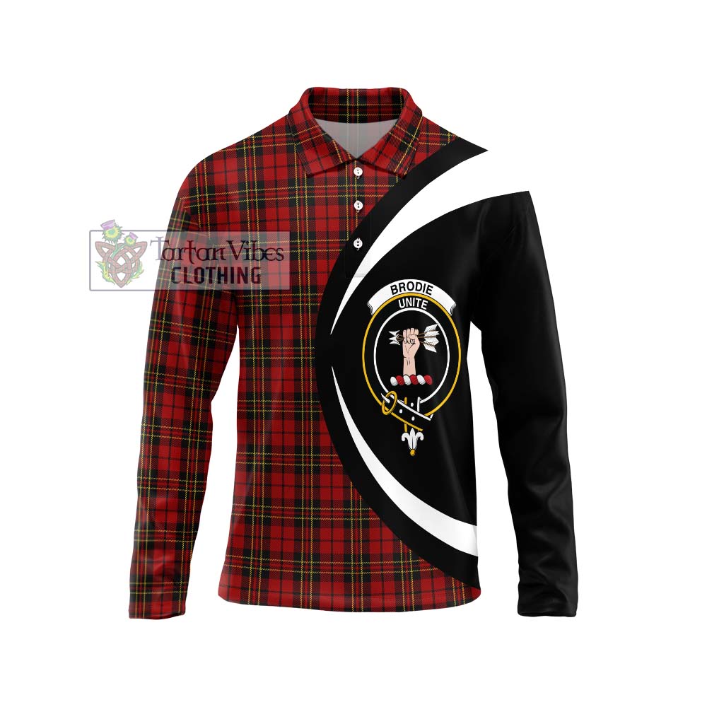 Brodie Tartan Long Sleeve Polo Shirt with Family Crest Circle Style Unisex - Tartan Vibes Clothing