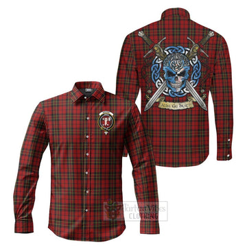 Brodie Tartan Long Sleeve Button Shirt with Family Crest Celtic Skull Style Men's Shirt S - Tartan Vibes Clothing